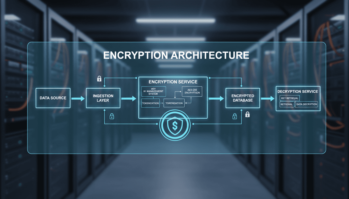 Line drawing of a secure communication infrastructure with end-to-end encrypted message flow between two phones