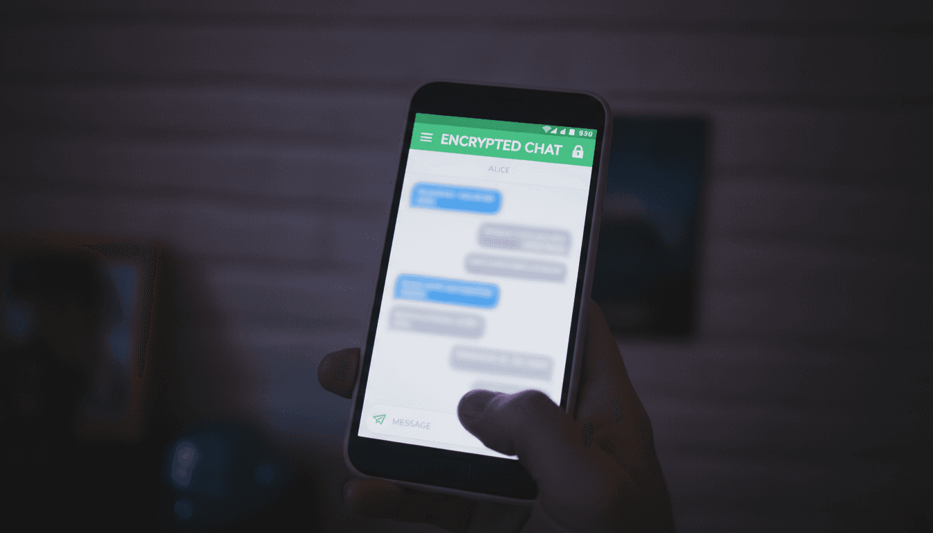 Smartphone showing secure messaging app with blurred screen content