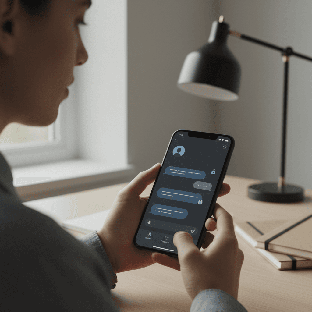 Smartphone with encrypted messaging app in low light