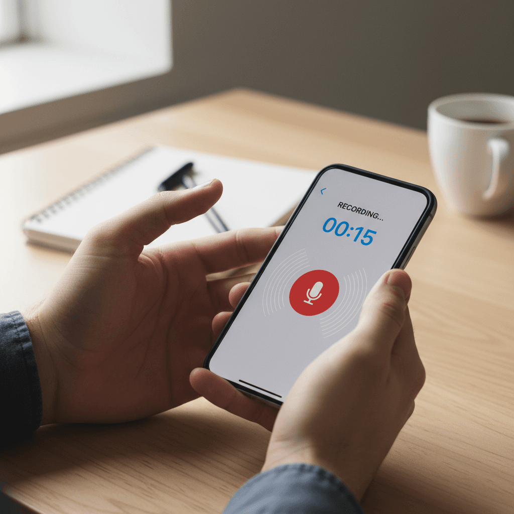 A person making a voice call on a smartphone