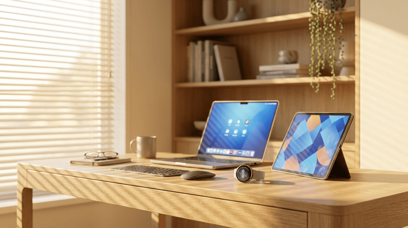 Locked smartphone resting on a wooden desk